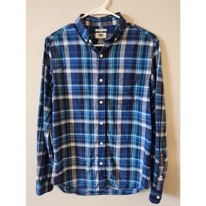 Old Navy Slim Fit Men's Blue Plaid Button-Down Shirt Size Small